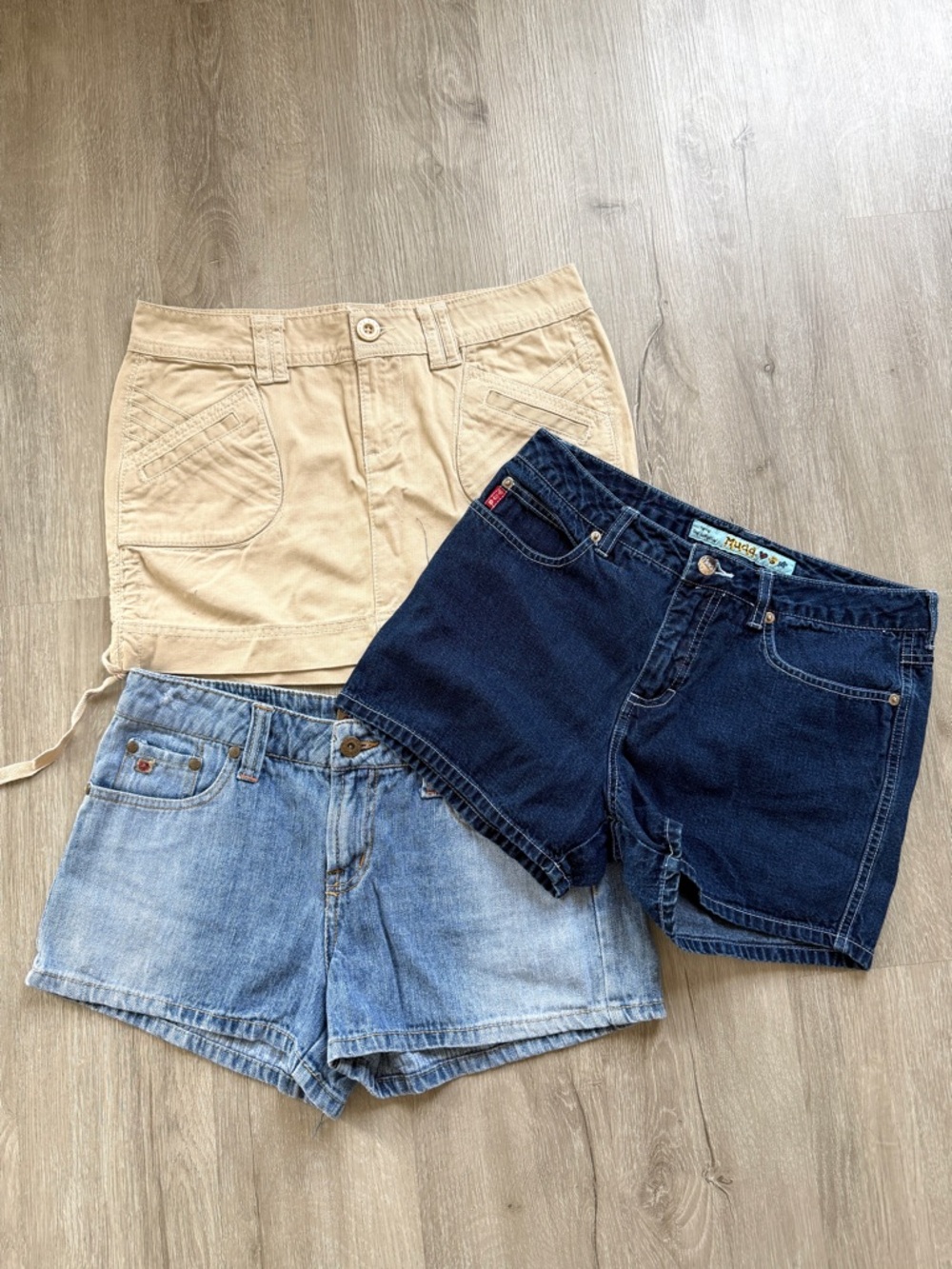 Y2K LEI Mudd Paris Blue Beige and Denim shorts mini skirt bundle XS